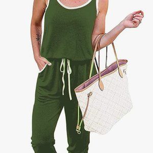 Women's Summer Jumpsuits Casual Sleeveless Drawstring Elastic Waist | Size XL